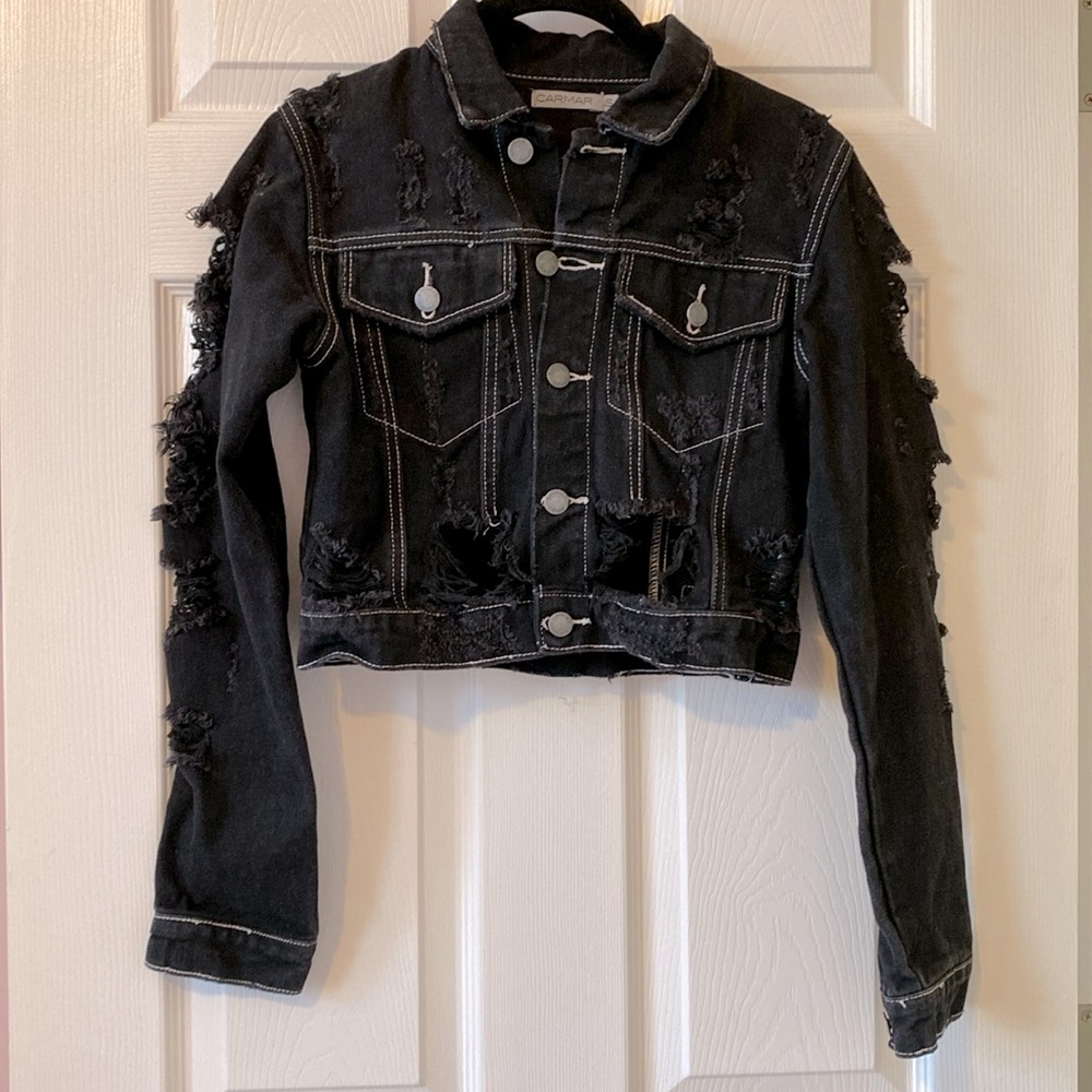 NWOT Heavily Distressed Denim Jacket